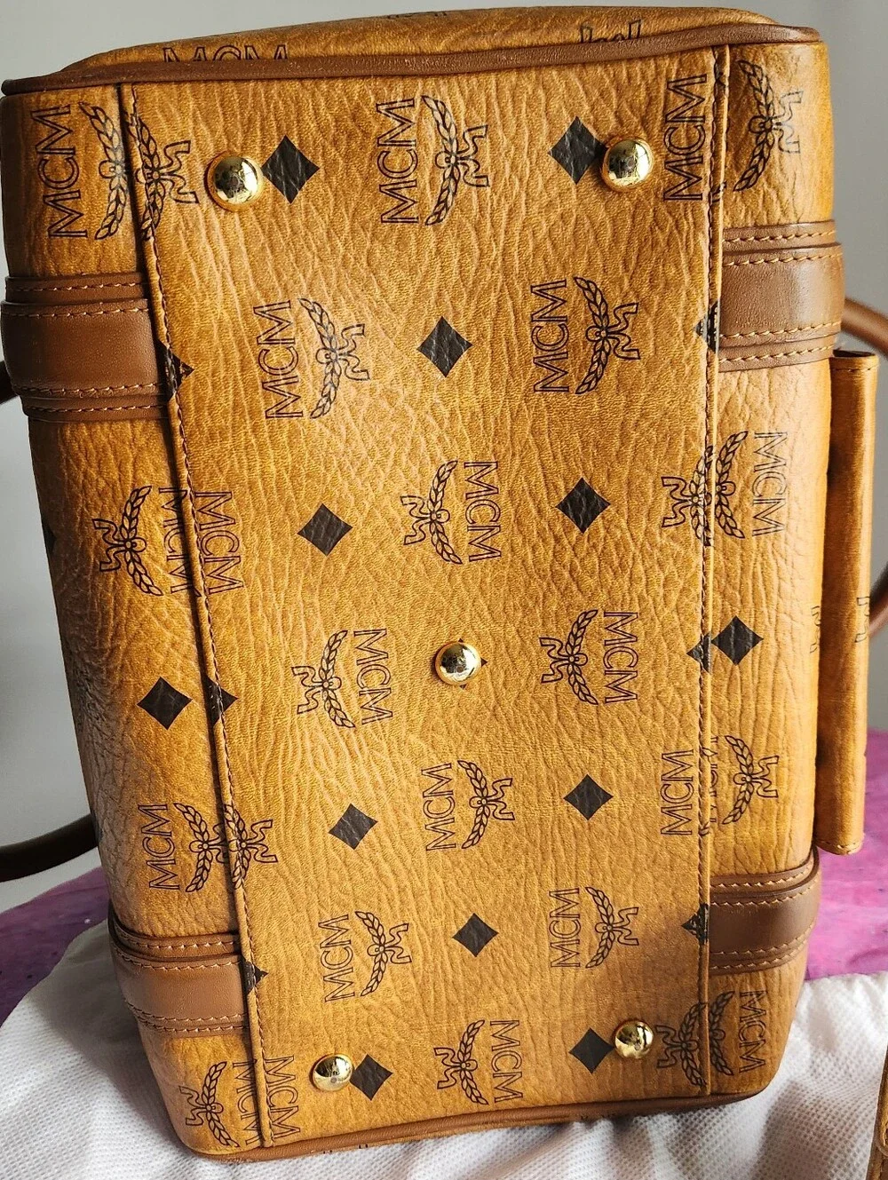 MCM Cognac Monogram Boston satchel 6 pc set EUC